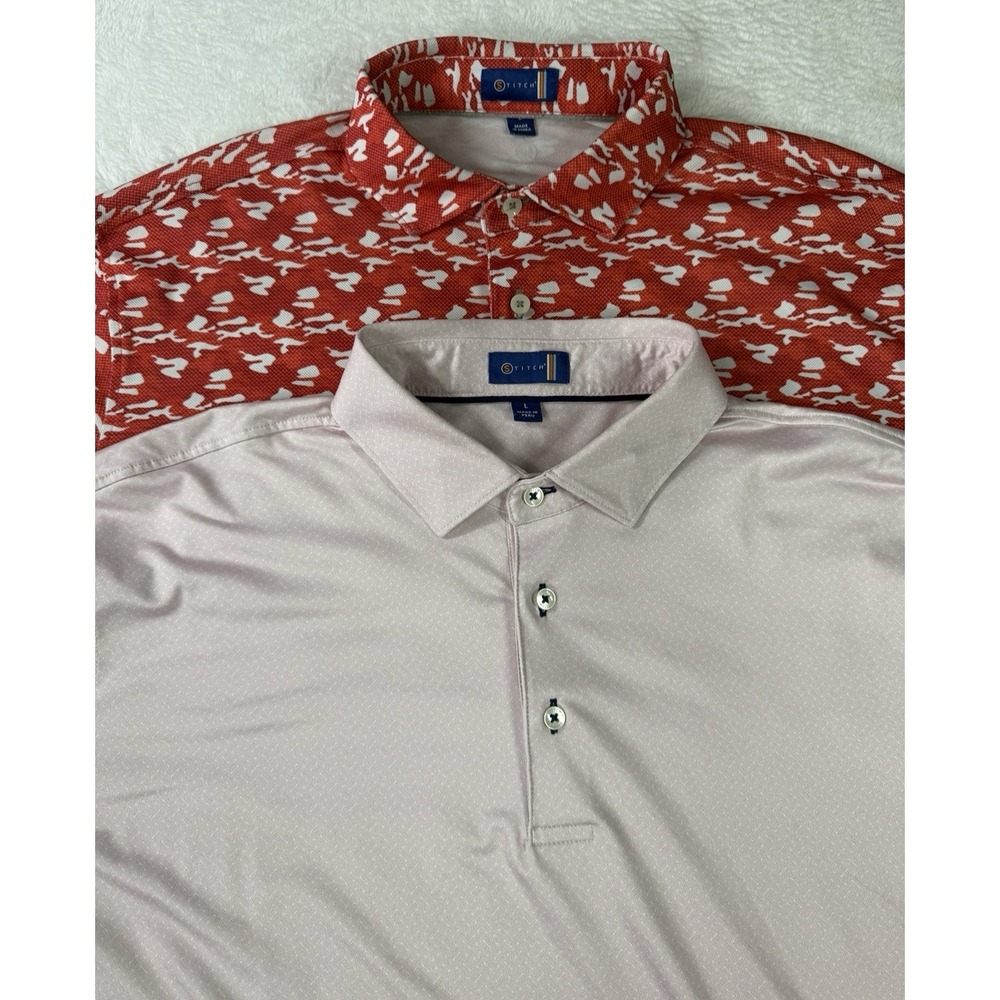 STITCH Golf Polo Large Mens LOT OF 2 Shirts Pink Red Geometric Performance